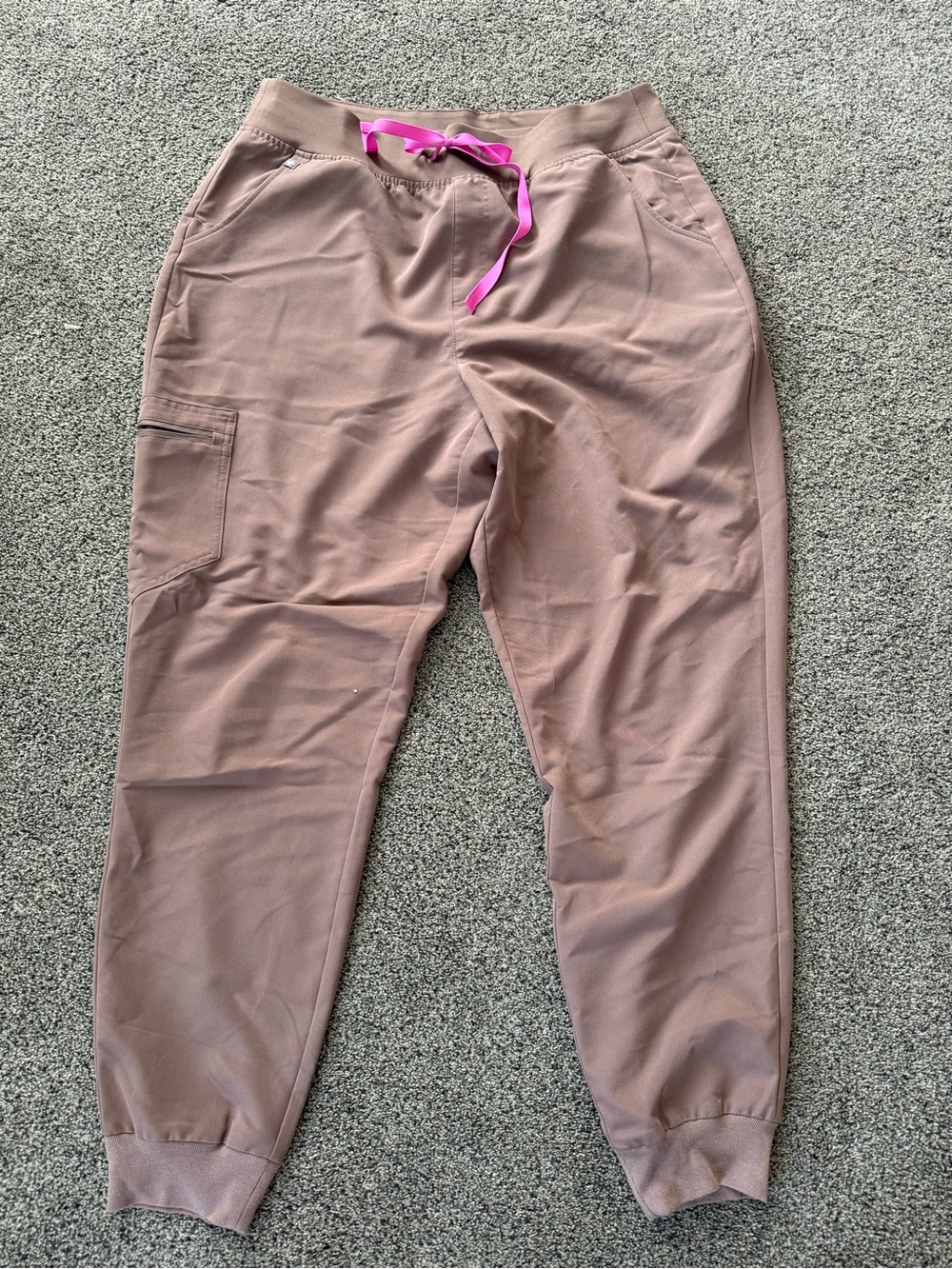 Figs Smokey Taupe Jogger Pants with Hot Pink Drawstring